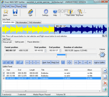 Direct WAV MP3 Splitter - программа для разрезания MP3 и WAV 