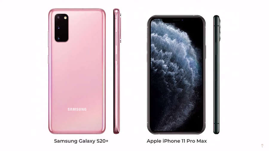 Сравнение габаритов флагманов Samsung серии Galaxy S20 и iPhone 11 Pro Max