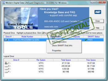 Western Digital Data Lifeguard Diagnostic скриншот № 1