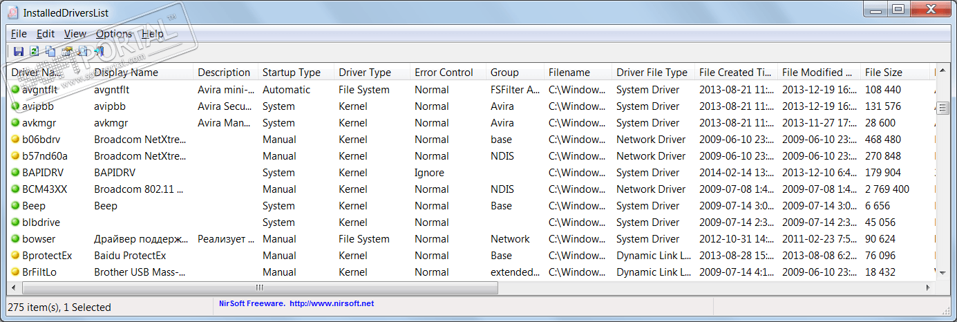 Driver list Windows. INSTALLEDDRIVERSLIST. Все части драйвер.