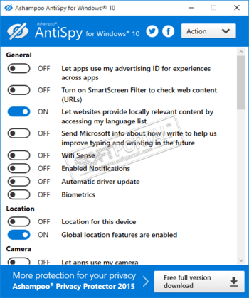 AntiSpy for Windows 10 скриншот № 1