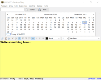 Vovsoft Desktop Diary скриншот № 1